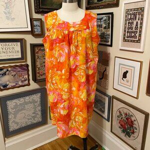70s Vintage Barefoot Trader Otange Yellow White Floral Hawaiian Sundress Size 2X
